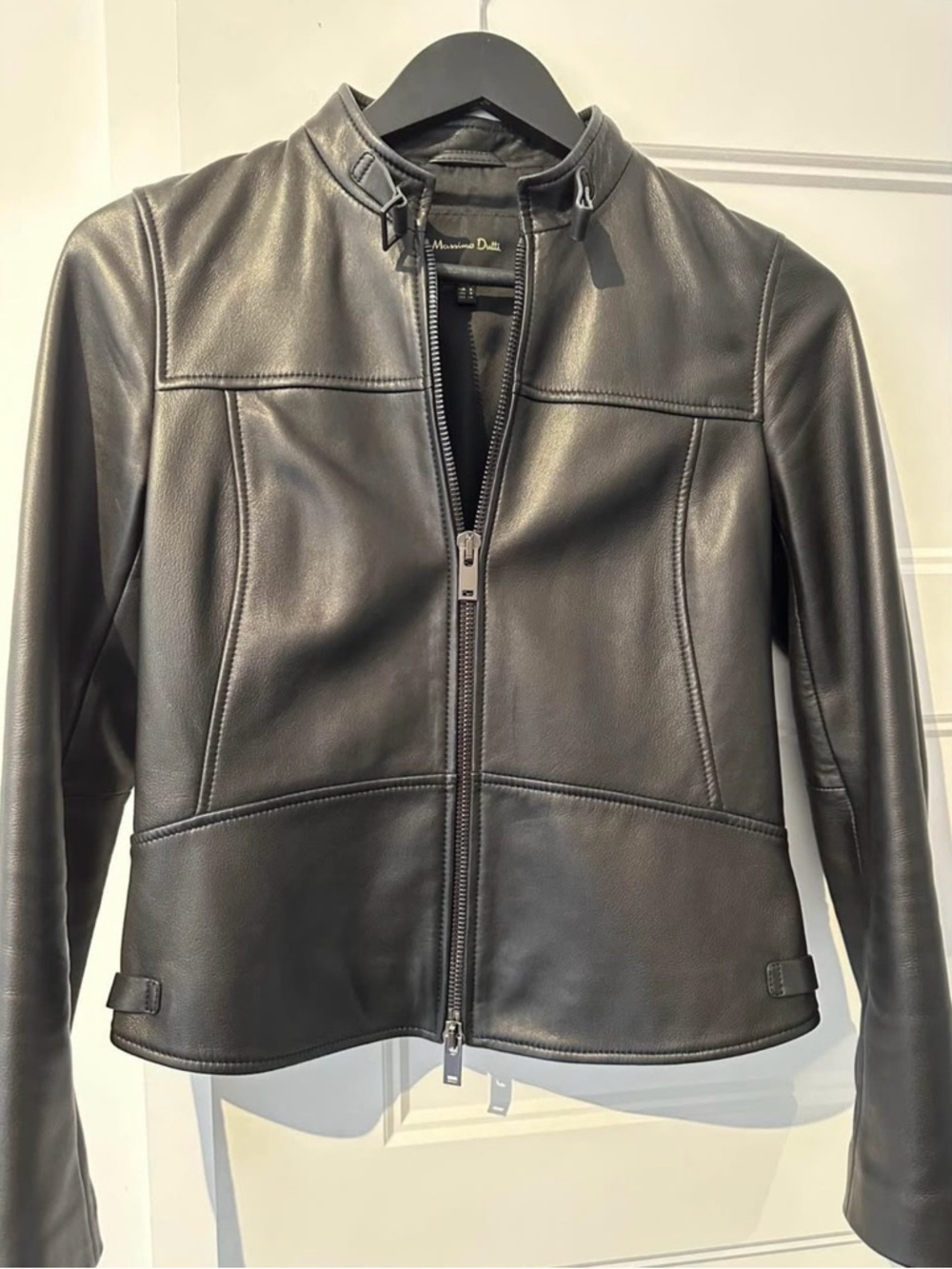 Massimo Dutti Black Leather Moto-Style Jacket